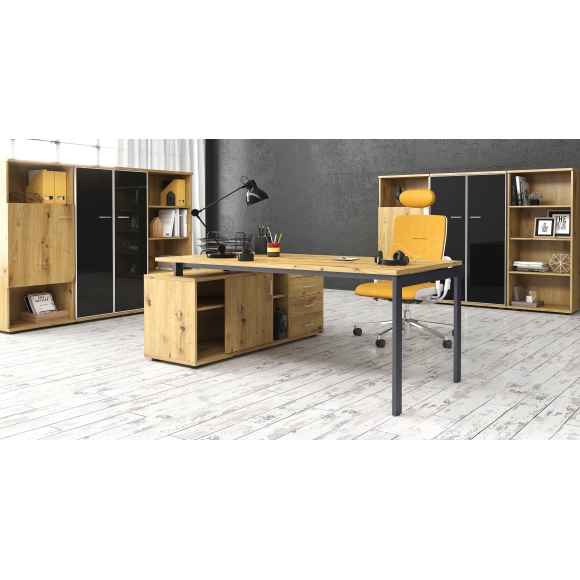 Biurko menedżerskie PORTO 180 x 80 na stelażu SC-60/110/PRAWE z pomocnikiem PSCS-3P