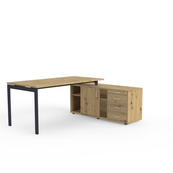 Biurko menedżerskie PORTO 180 x 80 na stelażu SC-60/110/PRAWE z pomocnikiem PSCS-3P